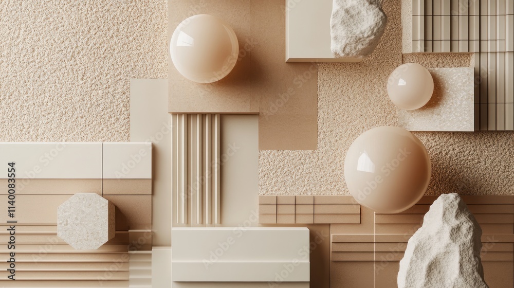 Poster abstract composition of geometric shapes and textures in warm tones.