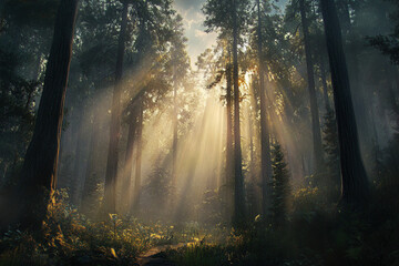 Obraz premium sun rays in the forest