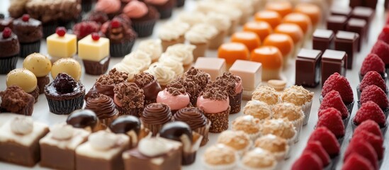 Elegant dessert buffet showcasing an array of delectable pastries and treats at a classic wedding celebration.