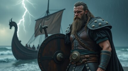 Fierce Viking Warrior in a Storm