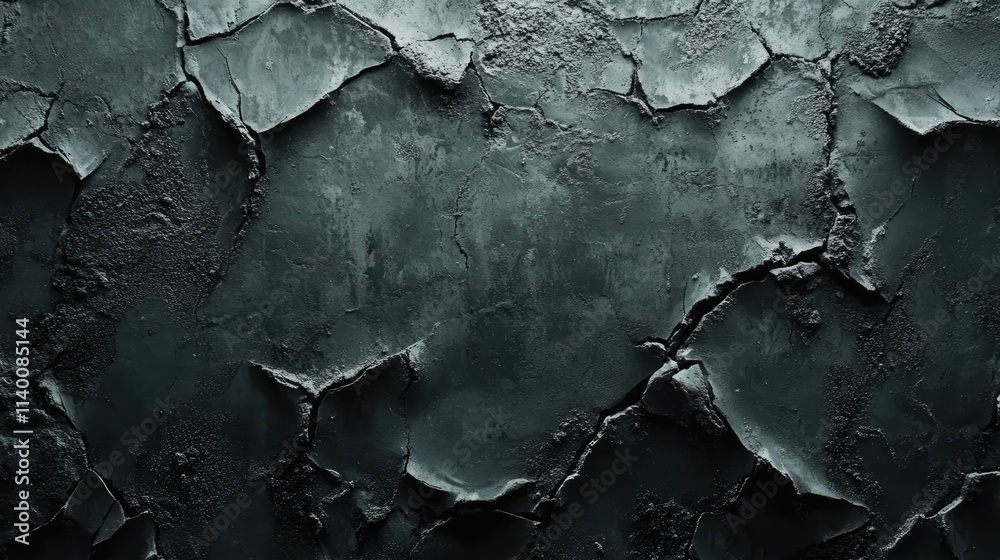 Poster Aged cracked cement wall texture in dark tones for background use in design and architecture projects