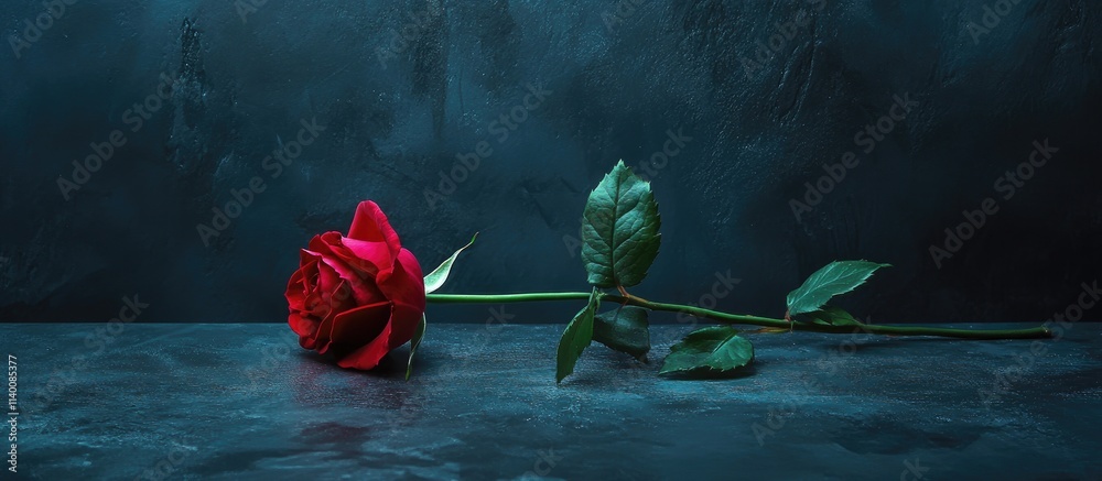 Aufkleber elegant single red rose on dark background ideal for valentine's day romantic greeting card minimali