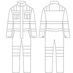 Protective Working jumpsuit set fashion flat technical sketch template vector design