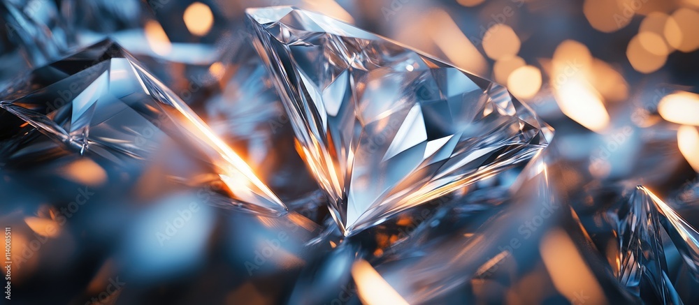 Aufkleber Sparkling diamond shapes with intricate reflections and warm bokeh background creating an elegant and luxurious atmosphere