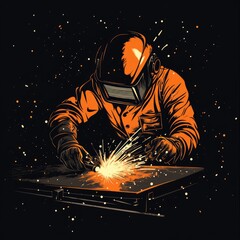 Welder at Work: Sparks Fly in the Night