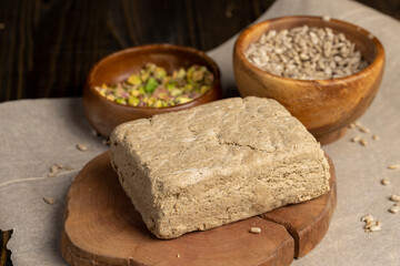 halva made from roasted sunflower seeds and crushed into one solid mass