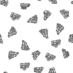 food truck street mobile cuisine vector seamless pattern thin line illustration