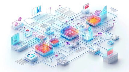 Obraz premium Visual Representation of Interconnected Data Flow and Technological Advancement