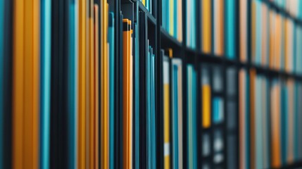 Obraz premium A close-up view of colorful file folders organized neatly on a shelf, showcasing vibrant hues and a modern aesthetic.