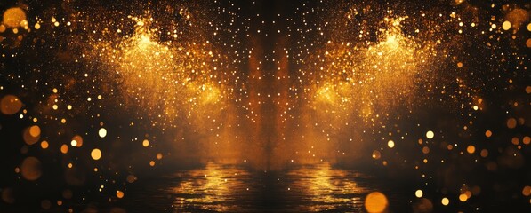 Golden Glitter Explosion Reflecting on Water