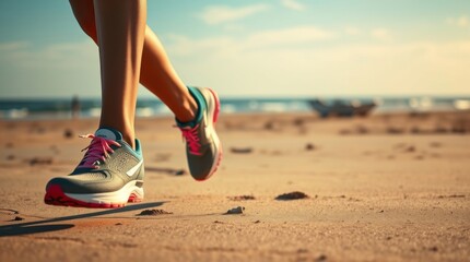 Runner Jogging on Sandy Beach at Sunset