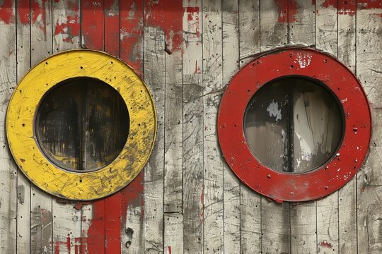 Vibrant abstract urban art featuring circular frames on a colorful graffiti wall - Powered by Adobe