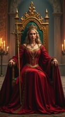 Medieval Queen on Golden Throne