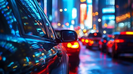 City Lights Reflecting Off Cars at Night
