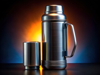 Stainless Steel Thermos, Low Light, Isolated, Cut Out, Photorealistic