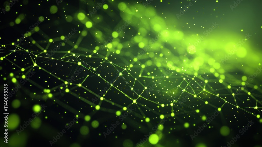 Leinwandbilder Abstract digital representation of interconnected nodes and particles in green hues.
