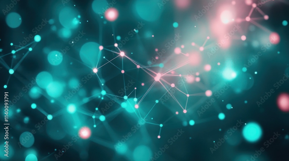 Poster Abstract digital illustration with glowing nodes and connections, representing data or technology.