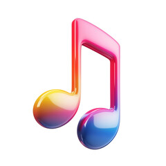 Vibrant 3D Music Note Icon with Rounded Edges and Matte Finish on Isolated White Background