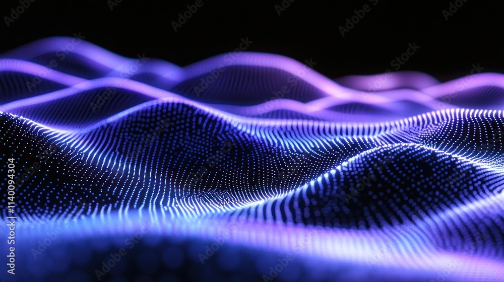 Fototapete Abstract digital waves with glowing lines and dots creating a futuristic landscape.