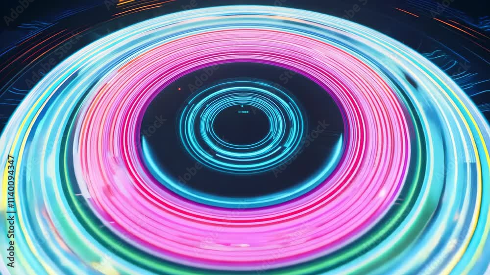 Poster circular patterns of colorful light create an abstract visual display in a dark setting