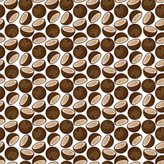 Coconut flat seamless pattern on white background. Wrapping paper, gift card, poster, banner design. Home decor, modern textile print. Summer bright geometric fruits patterned.
