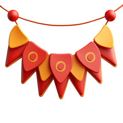 Vibrant Chinese New Year Bunting Icon in 3D Matte Cartoon Style on White Background