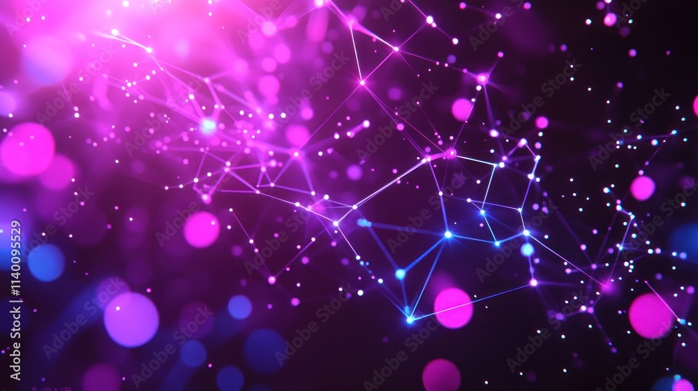 Aufkleber abstract design featuring colorful connections and glowing dots against a dark background.
