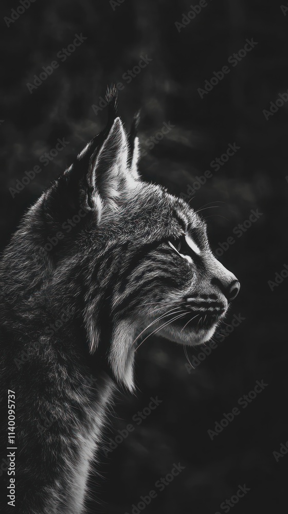 Poster A black and white profile of a lynx, showcasing its distinct features and expression.