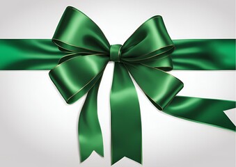 Elegant Green Satin Ribbon Bow with Gold Trim on White