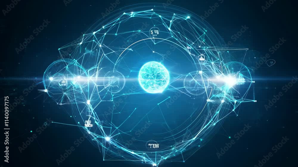 Poster exploring the visualization of energy particles in a digital universe with dynamic light effects