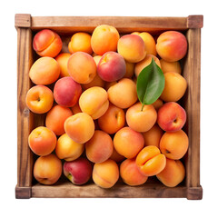 Apricot on wooden crate isolated on transparent background