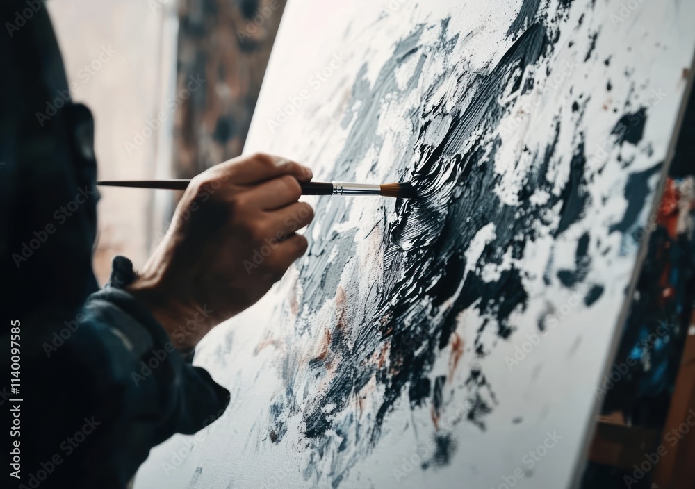 Poster an artist painting abstract textures on a canvas with a brush.