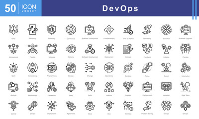 DevOps icon collection set. Containing software, development, operations, practice, combine, system development life cycle icon.