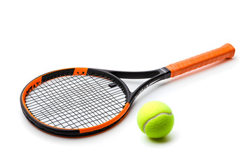 Tennis racket with ball isolated on white background
