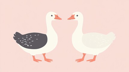 Duck and goose design for printing, stickers, parties, logos, magazines, t-shirts, and posters. Created with a Riso print effect.