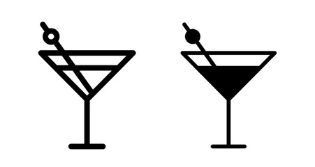 Cocktail Icons. black and white vector illustration set.