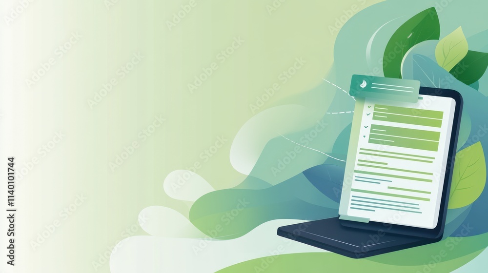 Poster Digital tablet displaying a form with green-themed background and leaves.