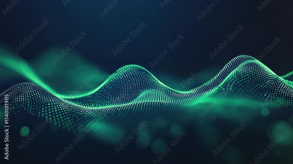 Poster abstract representation of waves with a digital aesthetic in green tones.