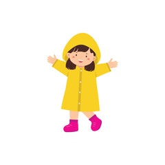 Playful Child in Yellow Raincoat Illustration