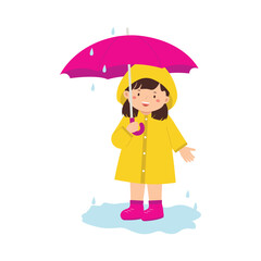 Illustration of Child with Umbrella in Rain