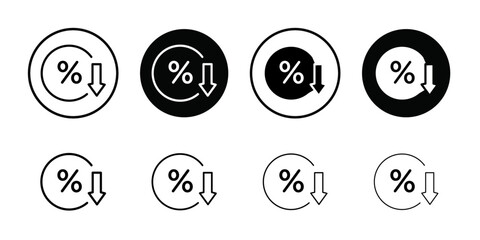 Interest rate reduction or percent down icon Thin line flat illustration