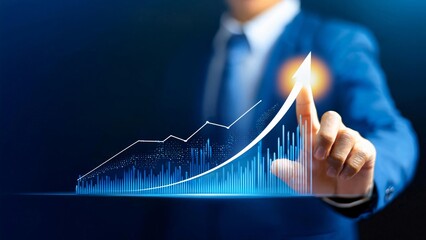 Startup business trend growth concept, improve development chart of company. Graph upward arrow grow up. Plan best sale performance return on investment stock, opportunity success challenge strategy