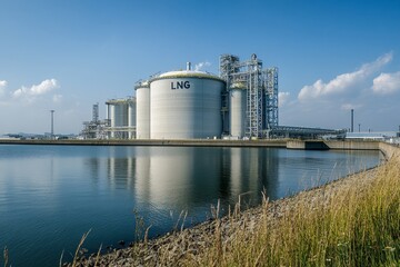 Industrial complex with a LNG storage tank designed.