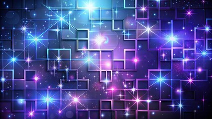 Abstract Glowing Square Pattern with Sparkling Stars and Cosmic Dust