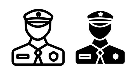 Officer Icons. black and white vector illustration set.