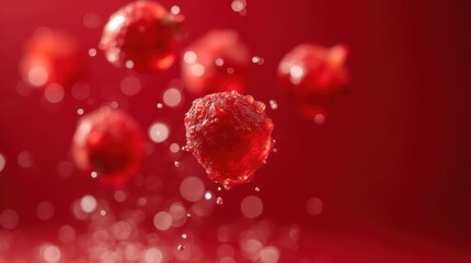 Obraz premium Frozen Pomegranate Seeds Falling on Red Background