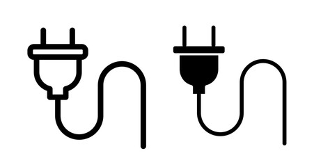 Plug with cable Icons. black and white vector illustration set.