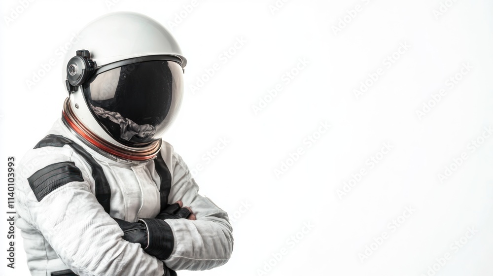 Wall mural astronaut in a spacesuit with crossed arms against a white background.