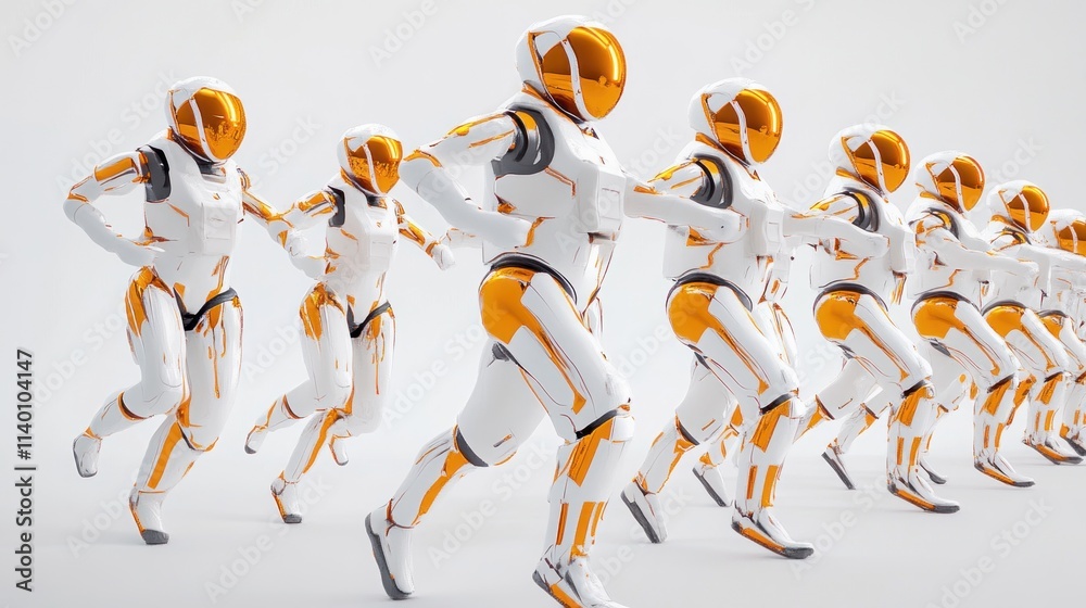Leinwandbilder a group of futuristic robots in motion, showcasing advanced design and technology.