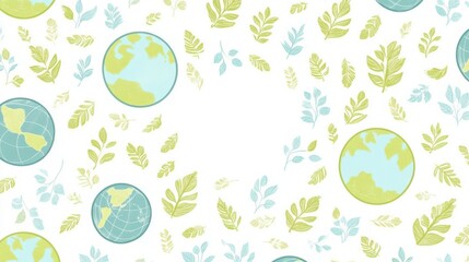 Eco-Friendly Background with Earth Globes and Green Leaves for Sustainable Nature Themes in Design Projects and Environmental Awareness Campaigns